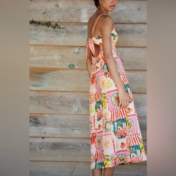 Zara PATCHWORK PRINT LINEN MIDI DRESS - Picture 4 of 9